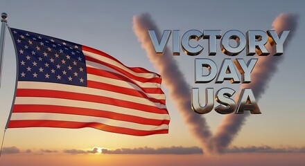 American Flag Victory Day USA: Patriotic Sunset Sky Celebration.