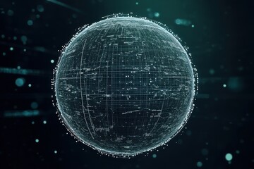 Dynamic digital sphere with glowing network data representing global connectivity and technology