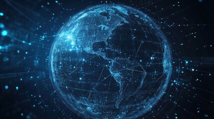 Dynamic digital globe with glowing connections symbolizing global networks and data transfer
