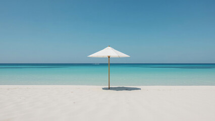 Beach umbrella day, relaxing with shadow on sand, carefree near ocean