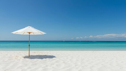 Beach umbrella day, relaxing with shadow on sand, carefree near ocean