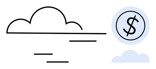 Minimalist cloud design paired with a dollar coin. Ideal for finances, technology, cloud storage, cost-effectiveness, innovation, savings, and IT solutions. A simple flat metaphor