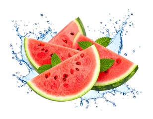 Watermelon slices in water splash (1)