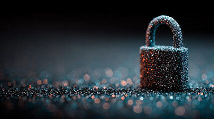 Lock Security Safe Privacy Key Metal Shiny Droplets Background Bokeh Blurred Light Textures Focus Reflective Shimmering Closeup Concept Blue Orange 
