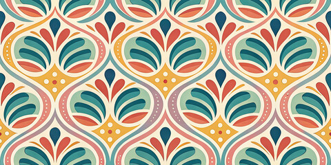 Vibrant retro art deco floral pattern brings timeless elegance to any design project