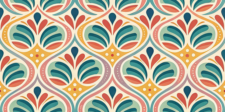 Vibrant retro art deco floral pattern brings timeless elegance to any design project