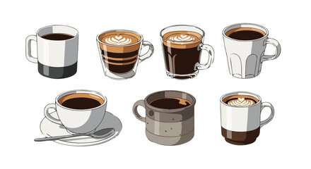 Obraz premium diverse coffee drinks a collection of latte art and espresso styles