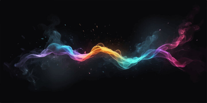 Abstract blue smoke waves on a dark glowing background