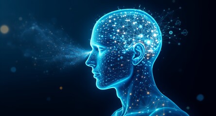 Abstract head with network connections and data stream