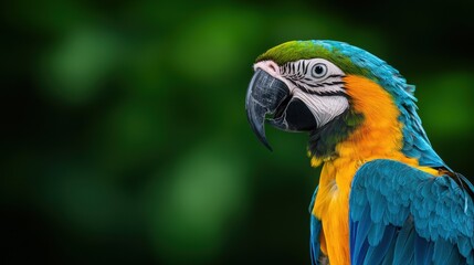 Fototapeta premium Vibrant macaw perched against a lush green backdrop