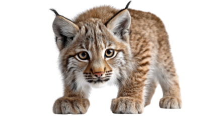 Curious Lynx's Stare: A young lynx, its striking coat and attentive gaze reveal its curious nature as it stands poised, ready to explore the world around it. 