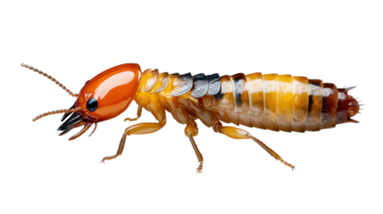 Termite Close-Up: Detailed shot of a termite showcasing its segmented body and powerful mandibles, perfect for educational and scientific materials.