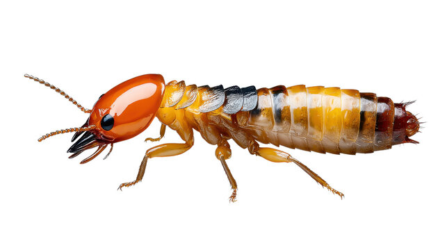Termite Close-Up: Detailed shot of a termite showcasing its segmented body and powerful mandibles, perfect for educational and scientific materials.