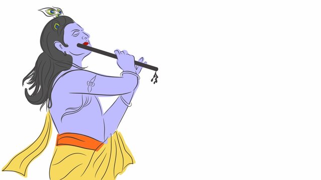 Lord krishna illustration with flute, shree krishna janmastmi poster isolated on white background 
