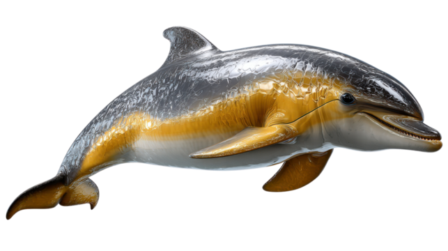 Oceanic Grace: This image features a single, vibrant dolphin against a contrasting background, showing its sleek form and playful spirit. The focus is on this intelligent creature’s natural beauty.