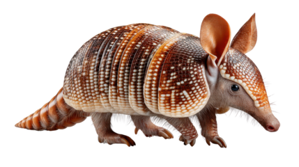 Armadillo's Striking Shell: A captivating studio shot of an armadillo. Its unique shell, an intricate mosaic of armored plates.