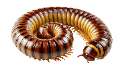 Coiled Millipede: A detailed macro captures the intricate spiraling form and segmented body of a millipede, showcasing its textured exoskeleton.