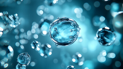 Futuristic Glass and Water Molecular Designs: A Conceptual Exploration of Advanced Skincare and Cosmetic Innovation, Blending Organic Patterns, Bioluminescence, and Minimalist 3D Aesthetics