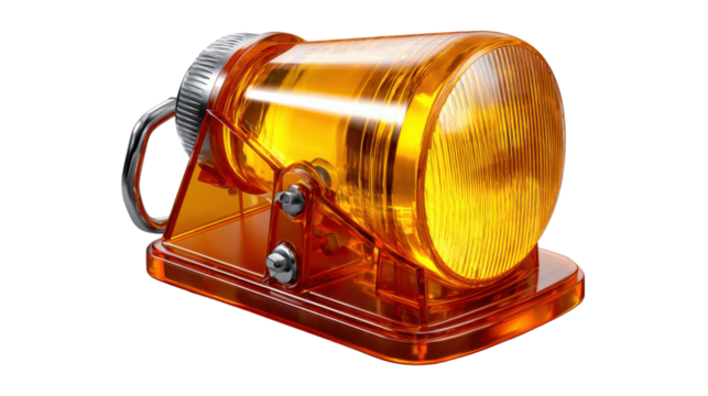 Rotating Emergency Light: A bright orange emergency light, designed with high visibility, illuminates and signals danger.