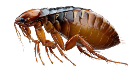 Flea magnified: A detailed, high-resolution photograph showcases a flea, emphasizing its intricate anatomy and highlighting its role in pest control.