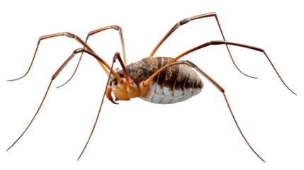 Cellar Spider: A detailed capture of a Cellar Spider, showcasing its long legs and intricate features in macro shot, an intriguing creature often found in dark, quiet spaces.