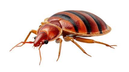 Bedbug Macro Detail: A detailed macro shot showcases the intricate form and colors of a bedbug, revealing its segmented body and highlighting its presence. 