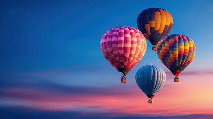 Obraz premium Colorful hot air balloons soaring at sunset