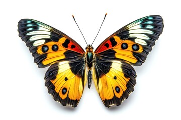 Discover the stunning beauty and intricate patterns of a vibrant butterfly's wings against a clean white background