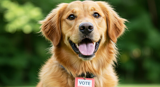 Cute Dog Holding Mini Vote Sign. September 15 International Day of Democracy
