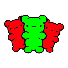 3 Gummy Bears Yummy Friends Gum Candy Jelly Cute Team