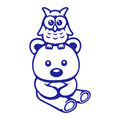 Bear Teddy Owl Head 2 Friends Bird Team Cute Sitting