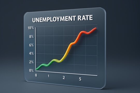 3D rendered unemployment rate chart showing rising trend, indicating economic changes and