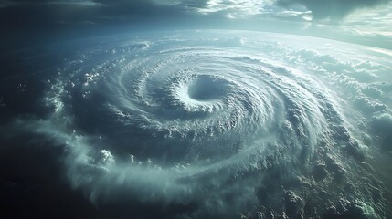 Stunning hurricane swirls powerfully, showcasing nature's raw energy. Disaster Background. A captivating aerial view offering dramatic visuals and intricate cloud formations.
