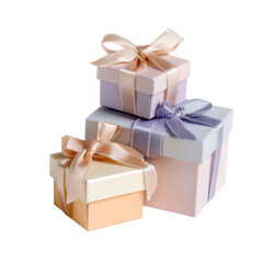 Obraz premium Elegant gift boxes stacked together, featuring pastel colors and decorative ribbons, perfect for celebrations and special occasions