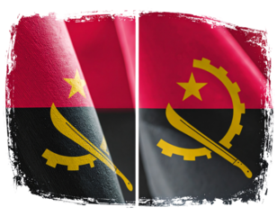  Angola Flag in Rough Brush Stroke Style with Grunge Texture, isolated on transparent background.