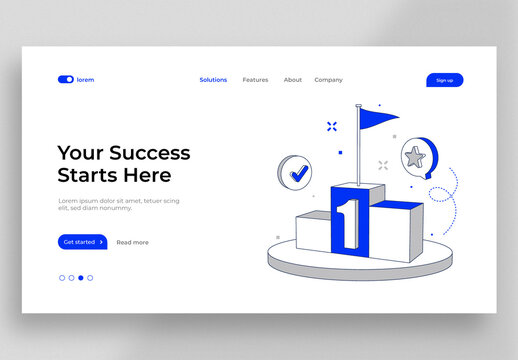 Landing Page Layout Success Startup with Podium Illustration