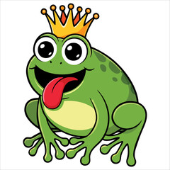 Happy frog prince cartoon character illustration. Vector design ideal for fairy tale, royalty, and children themed projects with a cheerful vibe.
