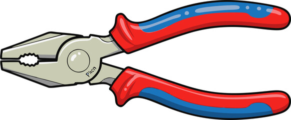 Detailed Cartoon Pliers with Red and Blue Handles, Ready for Work