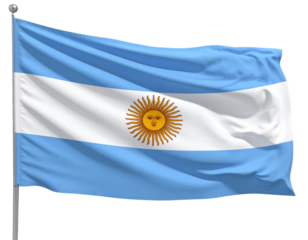 Argentina Flag Waving with Sun Emblem and Fabric Texture, isolated on transparent background.