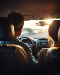 Couple Enjoying Scenic Road Trip Car Sunset Adventure Journey Relationship Love Driving Freedom Companionship Leisure Young Romantic 