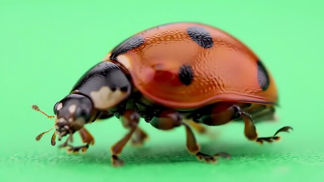 Close-Up of a Colorful Ladybug on a Green Background with ai generated