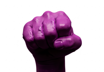 Purple fist raised in solidarity isolated on transparent background