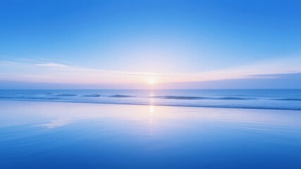 Obraz premium Calm Beach at Sunset with Reflective Sand and Serene Ocean