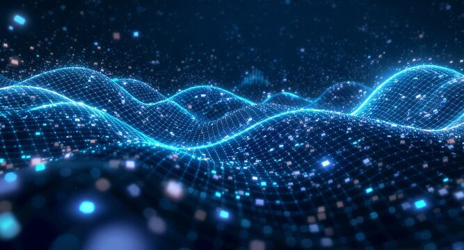 Abstract Blue Digital Landscape Futuristic Data Flow