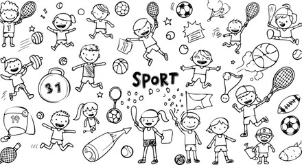 Whimsical Sport Doodles: A Fun Hand-Drawn Vector Illustration for Kids  Active Lifestyles