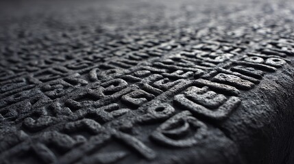 Close-up view of ancient text carved into a dark surface.