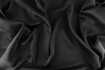 Fototapeta premium Black Crumpled Silk Texture Background