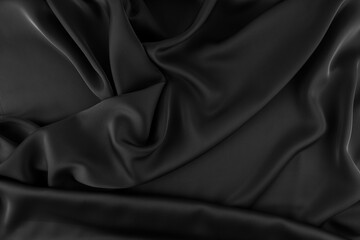 Fototapeta premium Black Crumpled Silk Texture Background