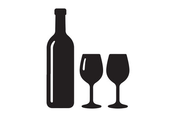 Wine bottle with wine glass icon isolated on white background. Vector illustration.