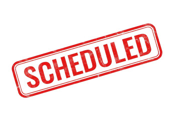 Red stamp with the word scheduled isolated on transparent background